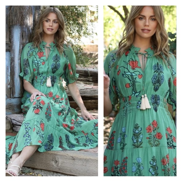 Anthropologie THML Green Floral Tamara Midi Dress - Picture 5 of 16